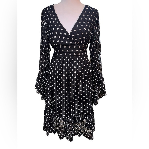 Betsey Johnson Black and White Polka Dot Long Sleeve Dress - Picture 1 of 9